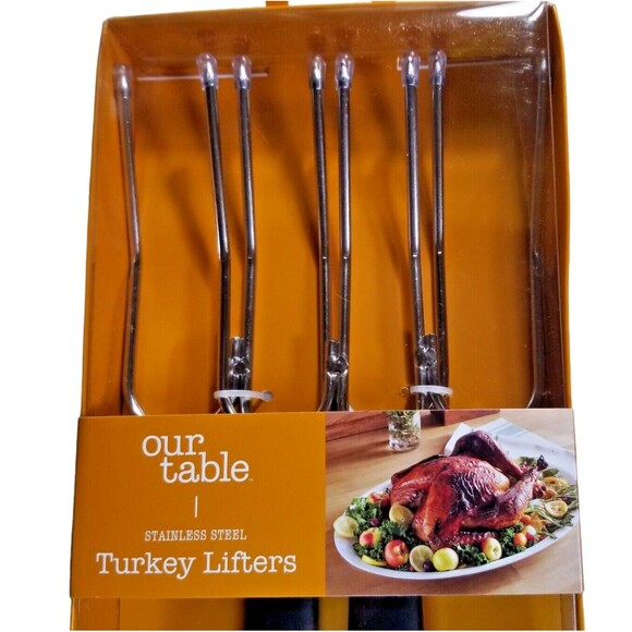 Turkey Lifters Stainless Steel Our Table Grip Rubber Handles Lifting Made Easier - Picture 2 of 4